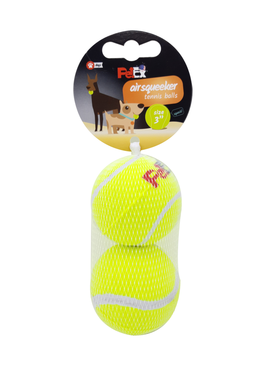 פטקס זוג כדורי טניס מצפצים לכלב במארז רשת חסכוני בגודל 3 אינץ׳ (7.62 ס״מ)