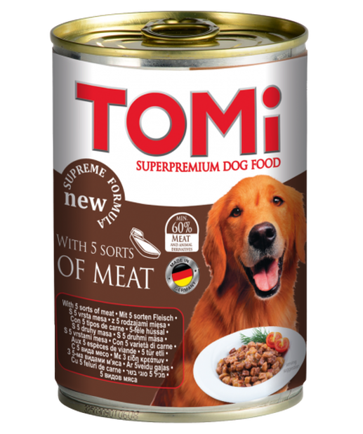 TOMI – שימורים לכלב עם 5 סוגי בשר 400 גר'